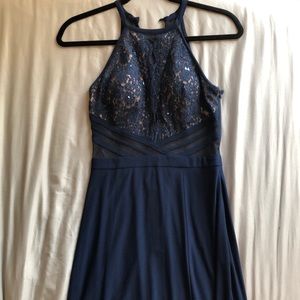 Long, navy blue formal dress